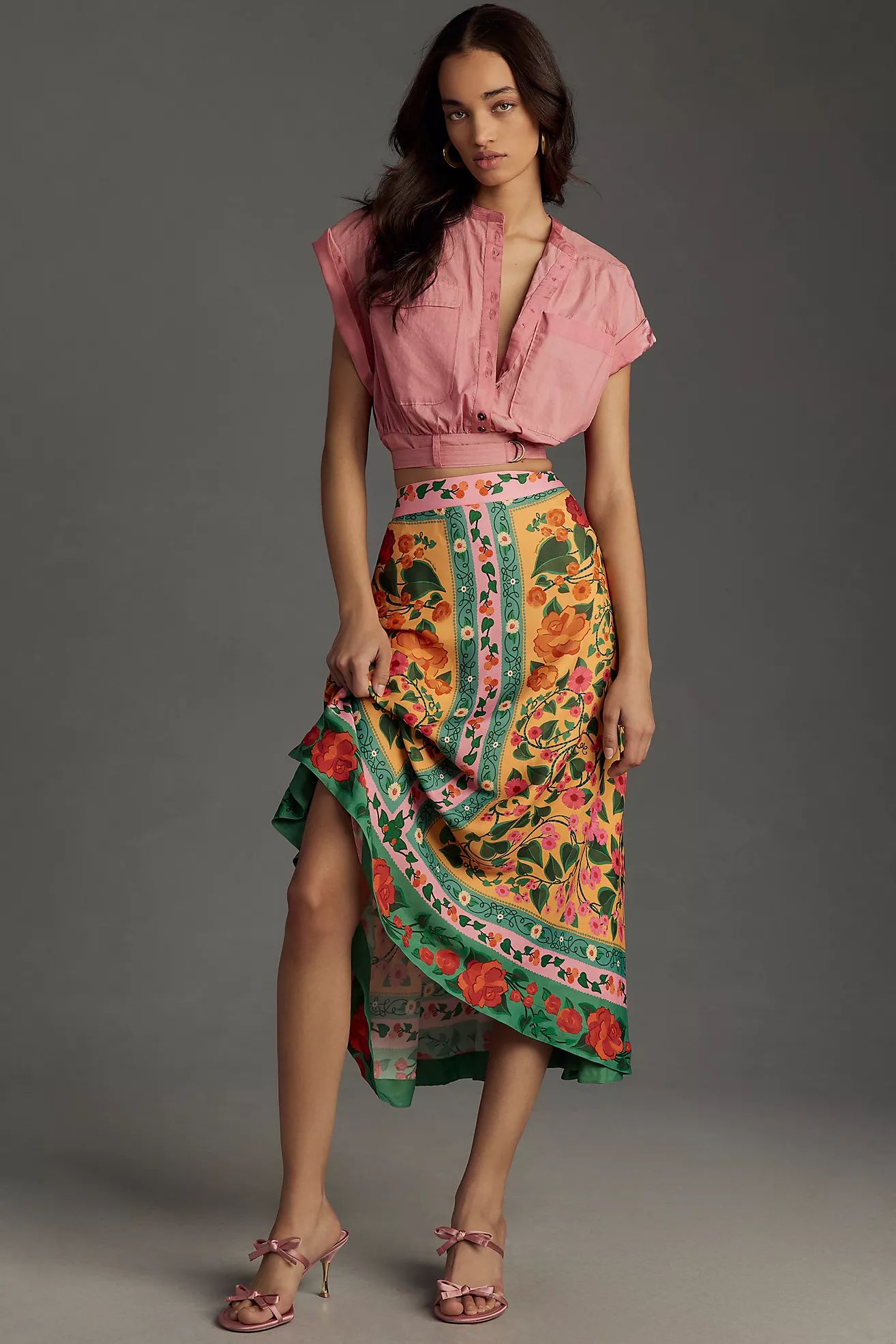 Farm Rio Heart Ivy Scarf Midi Skirt | Anthropologie (US)