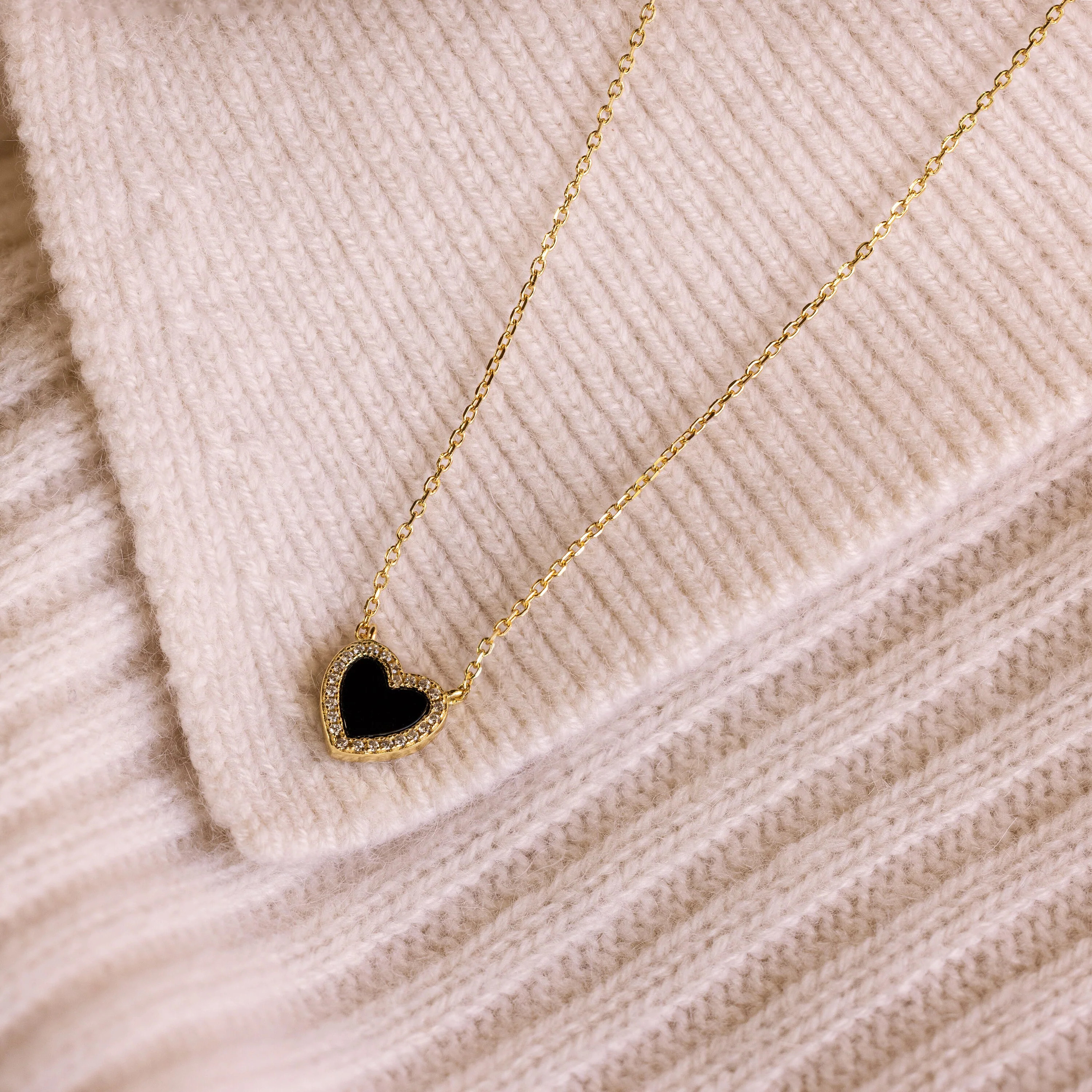 Dainty Pave Onyx Heart Pendant Necklace in 18K Gold | Caitlyn Minimalist | Caitlyn Minimalist
