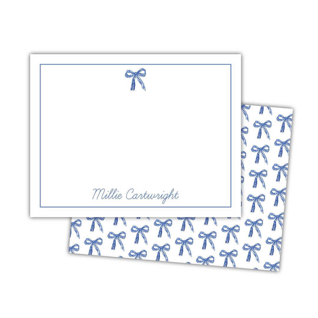 Set of  Custom, Personalised Blue and White Bow Flat Notes | Custom Notecards | Monogrammed Notec... | Etsy (US)