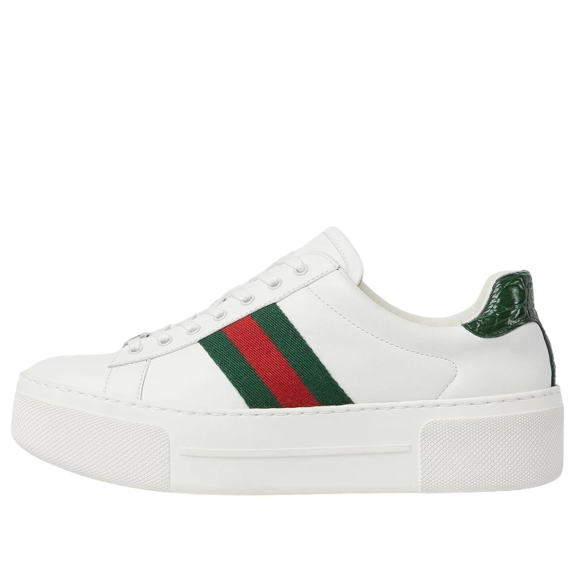 (WMNS) Gucci Ace Leather Platform 'White Green' | KICKS CREW