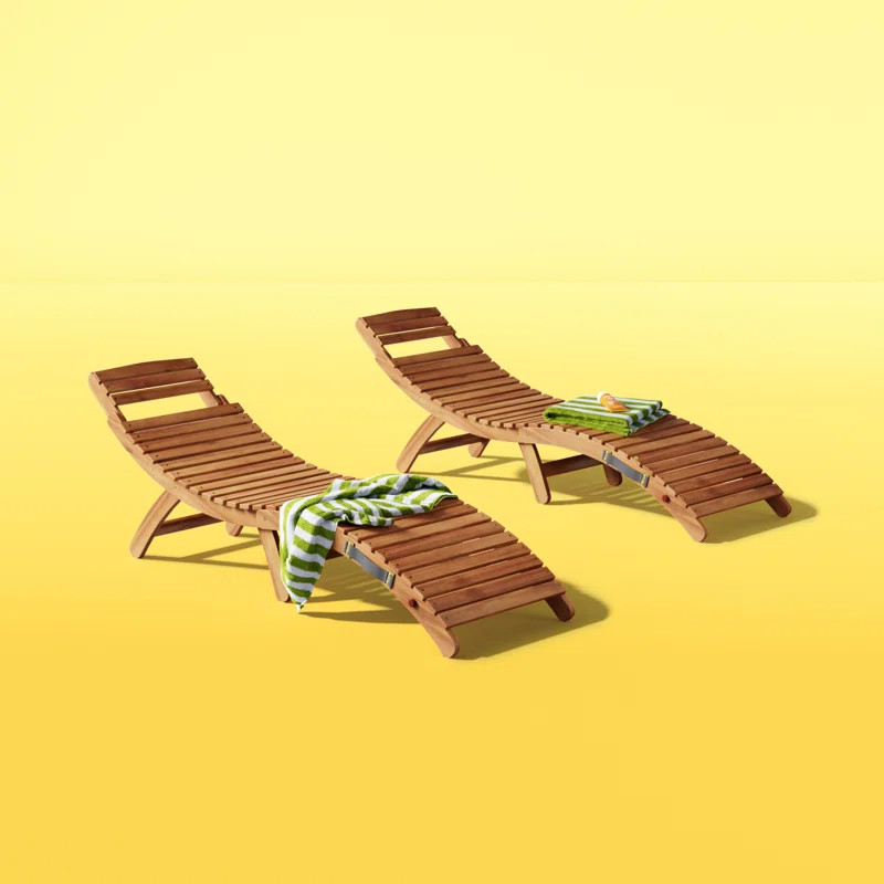 Armond Outdoor Acacia Chaise Lounge (Set of 2) | Wayfair North America