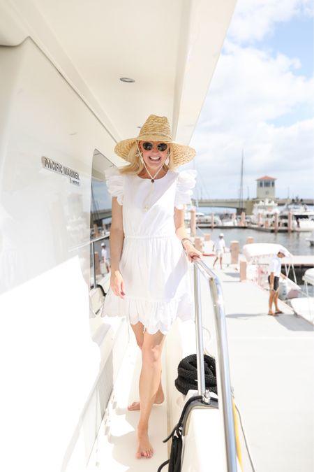 Palm Beach Lately x Sail to Sable Dress! I’m wearing a size medium! I love the scalloped sleeves! #travel #dresses #strawhat #sandals #beach #whitedress 

#LTKtravel #LTKswim