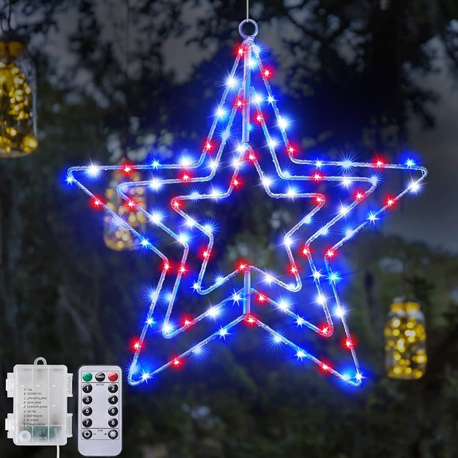 BlcTec 4th of July Decorations, 3 Layers of Stars Red White and Blue Lights with Rotatable Functi... | Amazon (US)