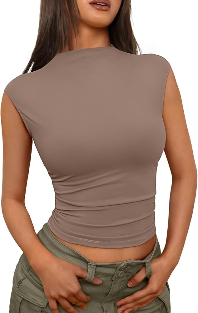 Trendy Queen Women's Going Out Basic Tank Tops Mock Neck Spring Clothes Sleeveless Cute Shirts Su... | Amazon (US)
