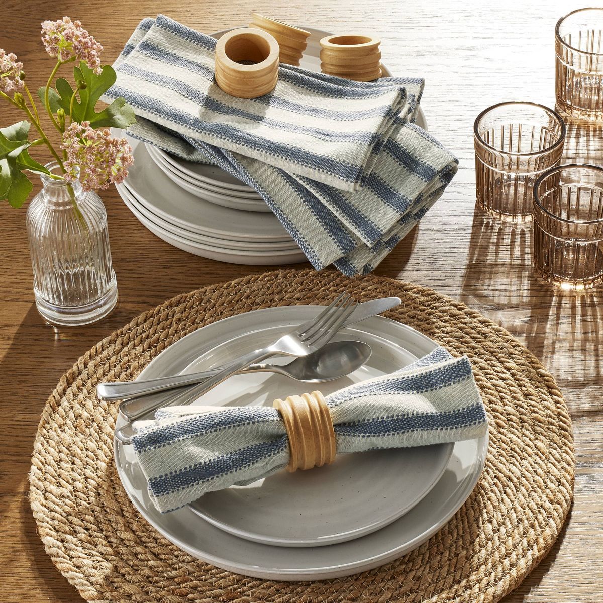 4pk Engineered Stripe Cloth Napkins Blue/Natural - Hearth & Hand™ with Magnolia | Target