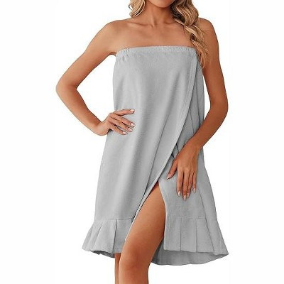 Ekouaer Towel Wrap for Women With Velcro Ruffle Shower Wrap Spa Robes For Women Lightweight Knee Length Sauna Robe Light Gray L | Target