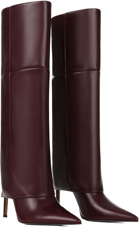 Femflame Fold Over Knee High Boots - Wide Calf, Pointed Toe Stiletto Heel, Tall Boots | Amazon (US)
