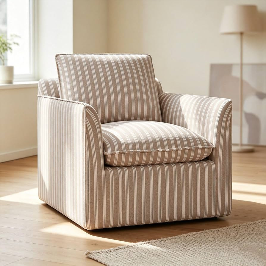 Amazon.com: INZOY Swivel Accent Chair with Thick Padded Backrest Cushion, Swivel Reading Chair for Living Room Bedroom Small Spaces, Brown : Home & Kitchen | Amazon (US)