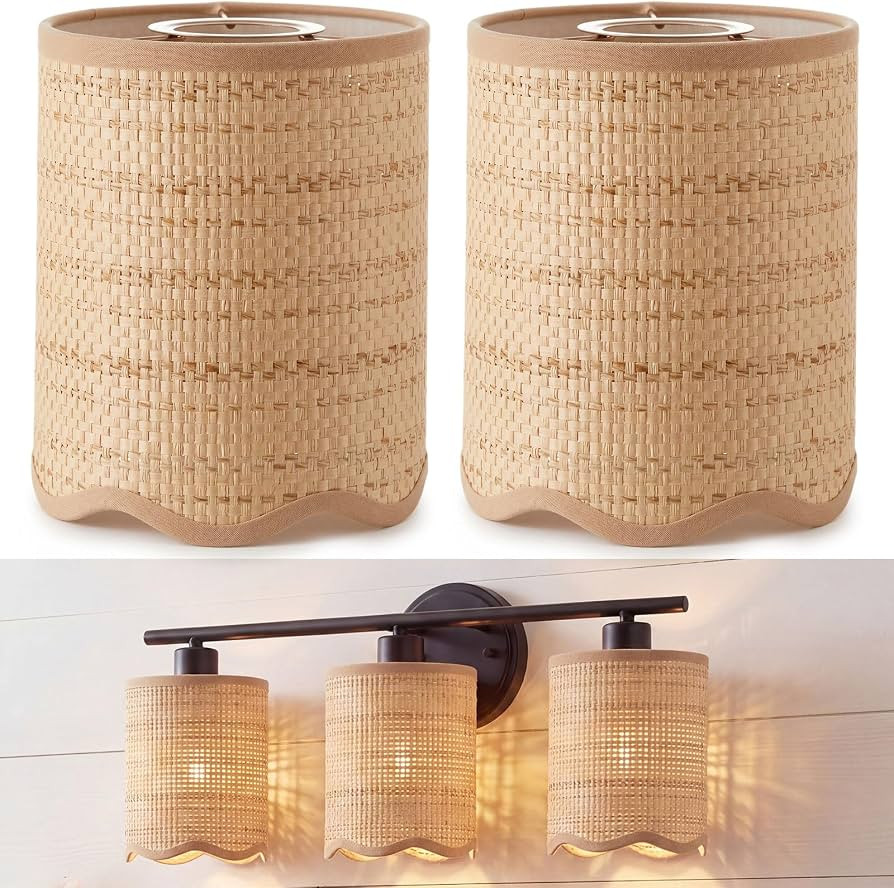Glooglitter 2 Pcs Rattan Lamp Shade Small Scalloped Lampshade with E14 Adapter Ring Drum Lamp Sha... | Amazon (US)