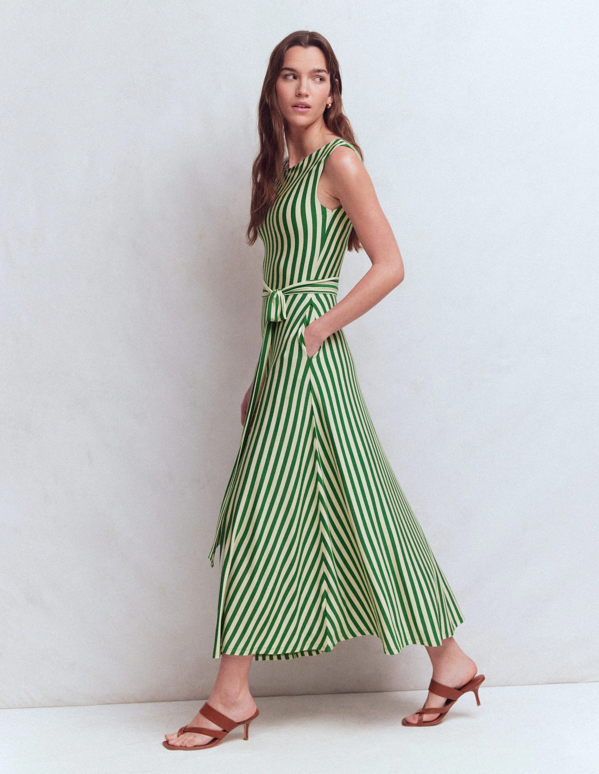 Tamsin Jersey Midi Dress-Fresh Green and Ivory Stripe | Boden UK
