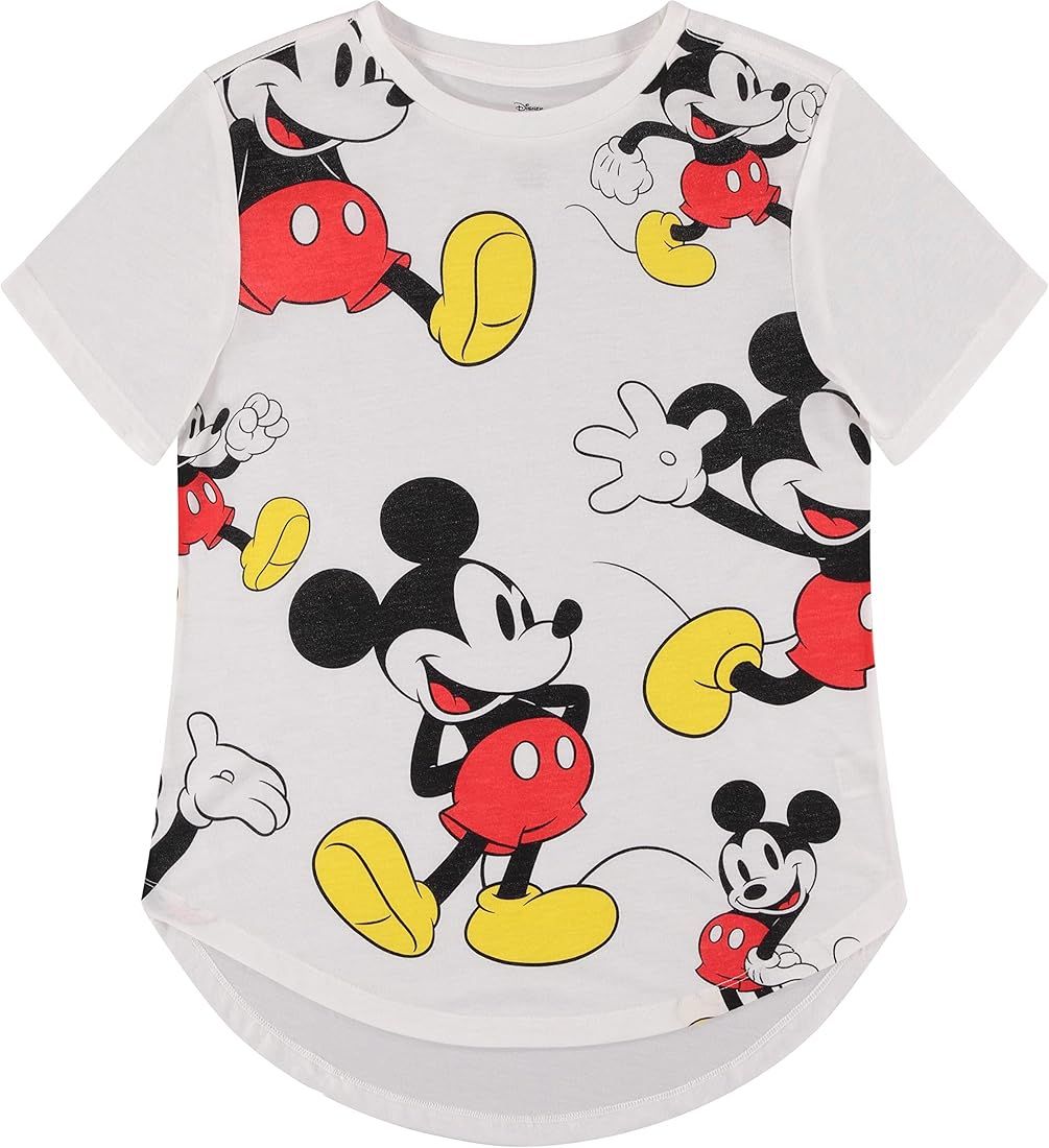 Disney Ladies Mickey Mouse Fashion Shirt - Womens Mickey & Minnie Mouse Top Curved Hem Hi Lo Shor... | Amazon (US)