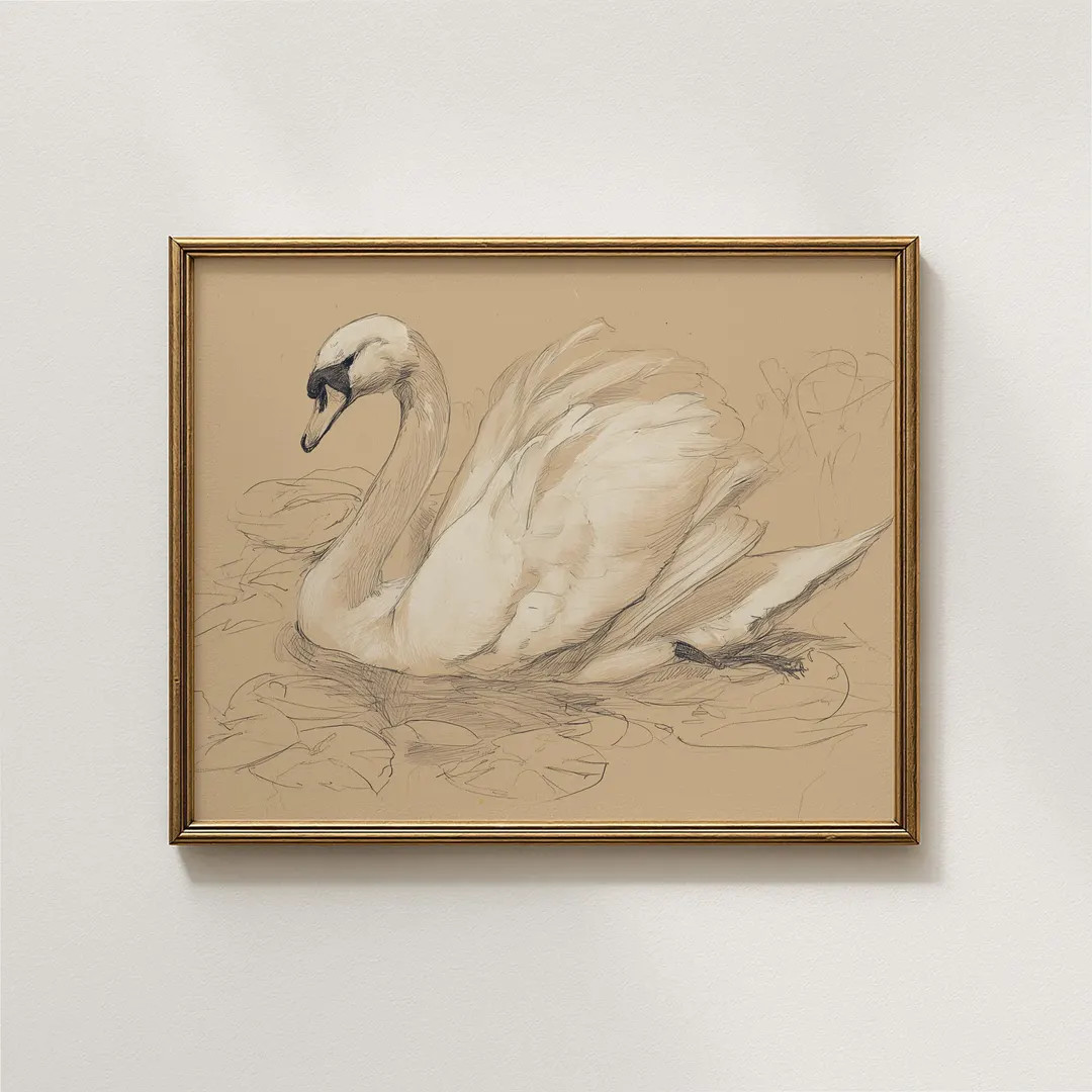 Vintage Swan Sketch Art Print | Antique Charcoal Drawing on Tan Paper | Swan Lake Wall Decor | Da... | Etsy (Global)