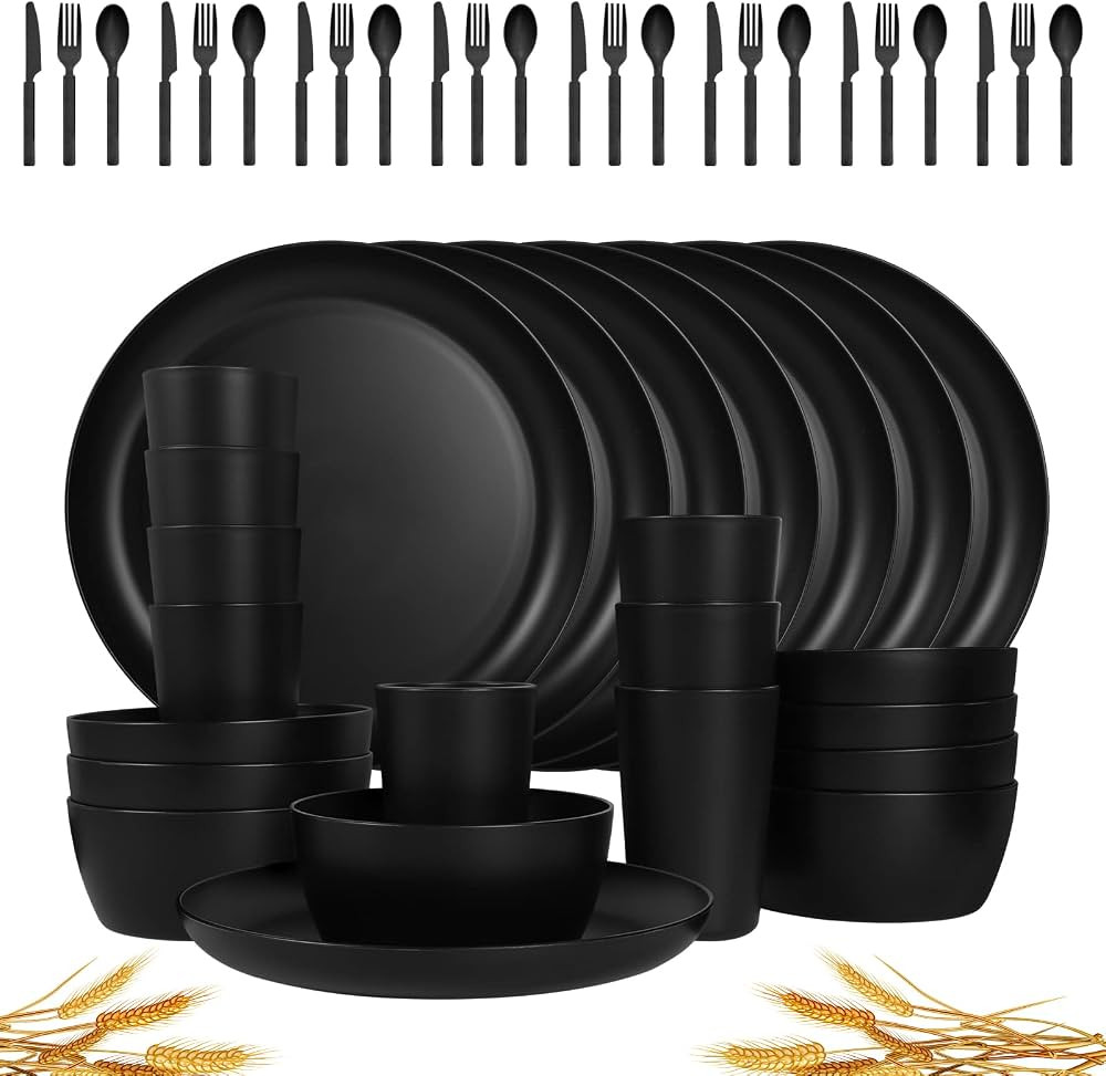afcevnlb 48-Piece Plastic Wheat Straw Dinnerware Sets Plates and Bowls Sets for 8 Lightweight Bow... | Amazon (US)