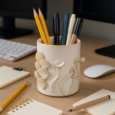 Ceramic Desk Organizer with Mushroom Design for Workspace Decor - Stylish Small Desktop Decor for Office Accessory - 4", Ivory | Target