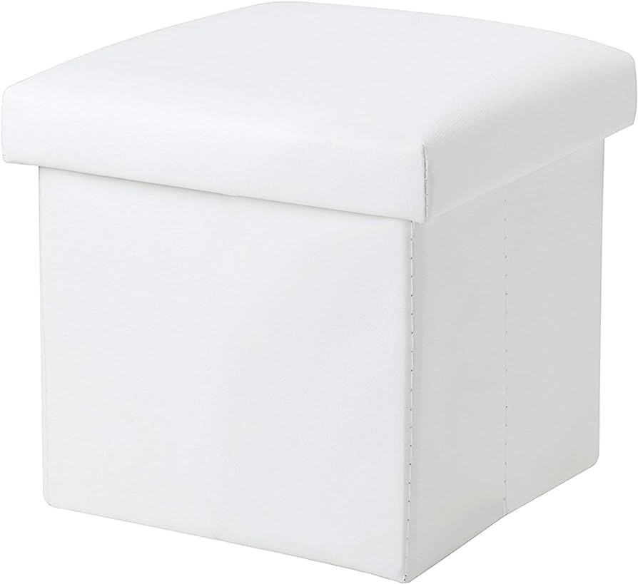 NISUNS OT01 Leather Folding Storage Ottoman Cube Footrest Seat, 12 X 12 X 12 Inches (White) | Amazon (US)
