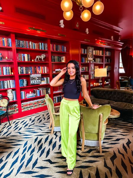 Under $50 amazon satin lime green trousers (small, 5 colors), under $20 amazon cropped super soft tank (small,
10+ colors), under $30 target black ankle strap heels (tts) love this look for spring! #founditonamazon 

#LTKunder50 #LTKworkwear #LTKshoecrush