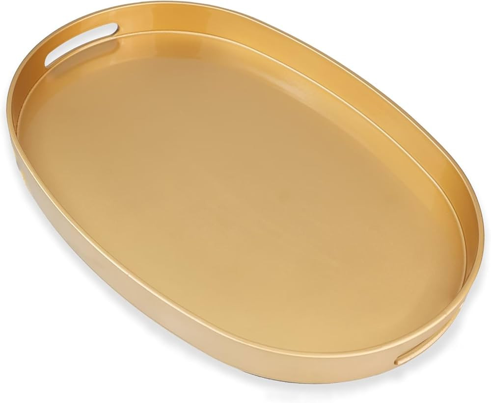Gold Oval Decorative Tray with Handles, Versatile Serving Tray for Coffee Table, Ottoman, Ideal f... | Amazon (US)
