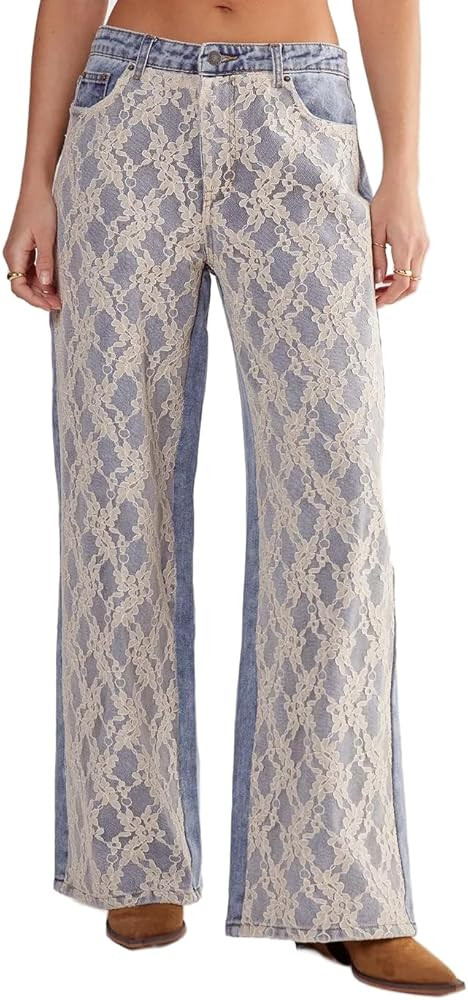 Nasty Gal Women's Lace Detail Denim Jean | Amazon (US)