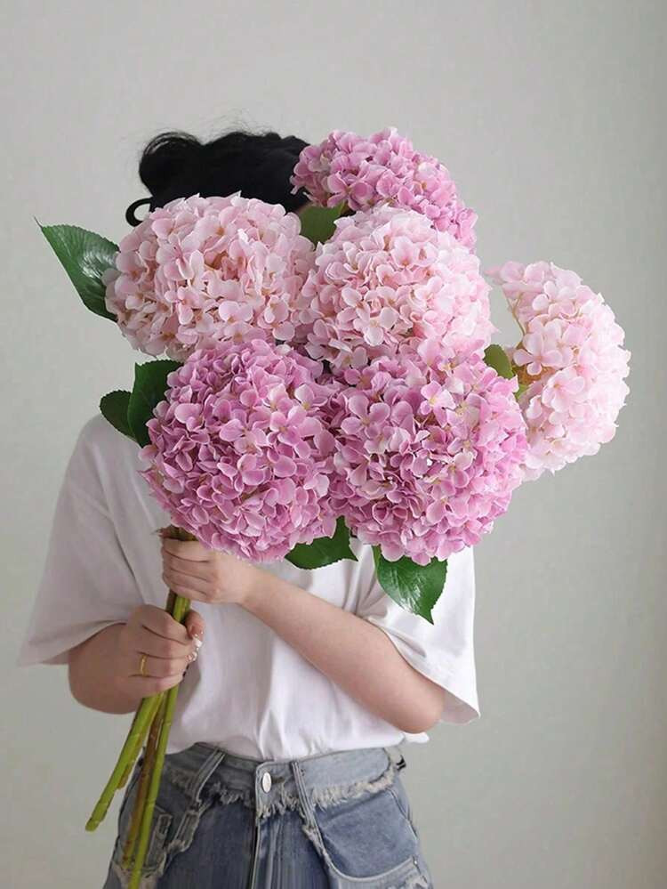 1pc Artificial Silk Hydrangea Flower With Long Stem Leaves, Suitable For Home Decor, Wedding Phot... | SHEIN