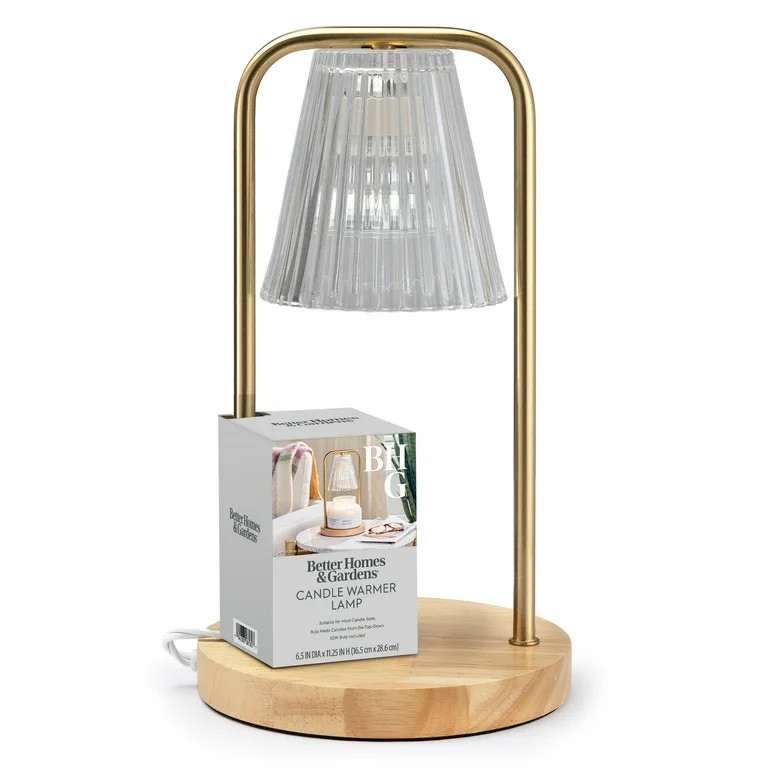 Better Homes & Gardens Candle Warmer Lamp with Clear Glass Shade, Gold Pole and Wood Base | Walmart (US)