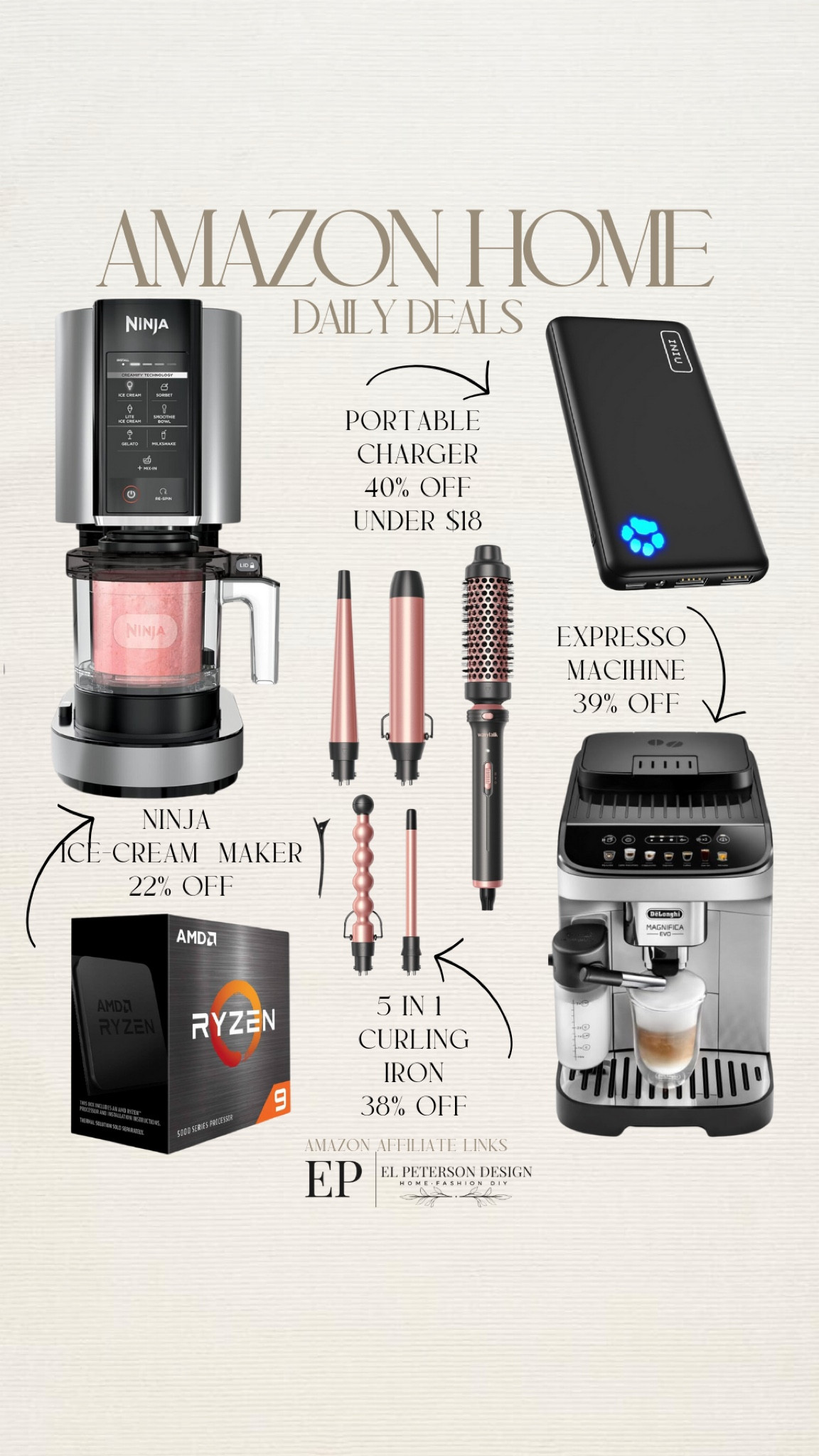 Amazon deal alert
Ice cream maker
Portable charger
5 in 1 curling iron
Expresso machine 
Desktop processor 

#LTKSaleAlert