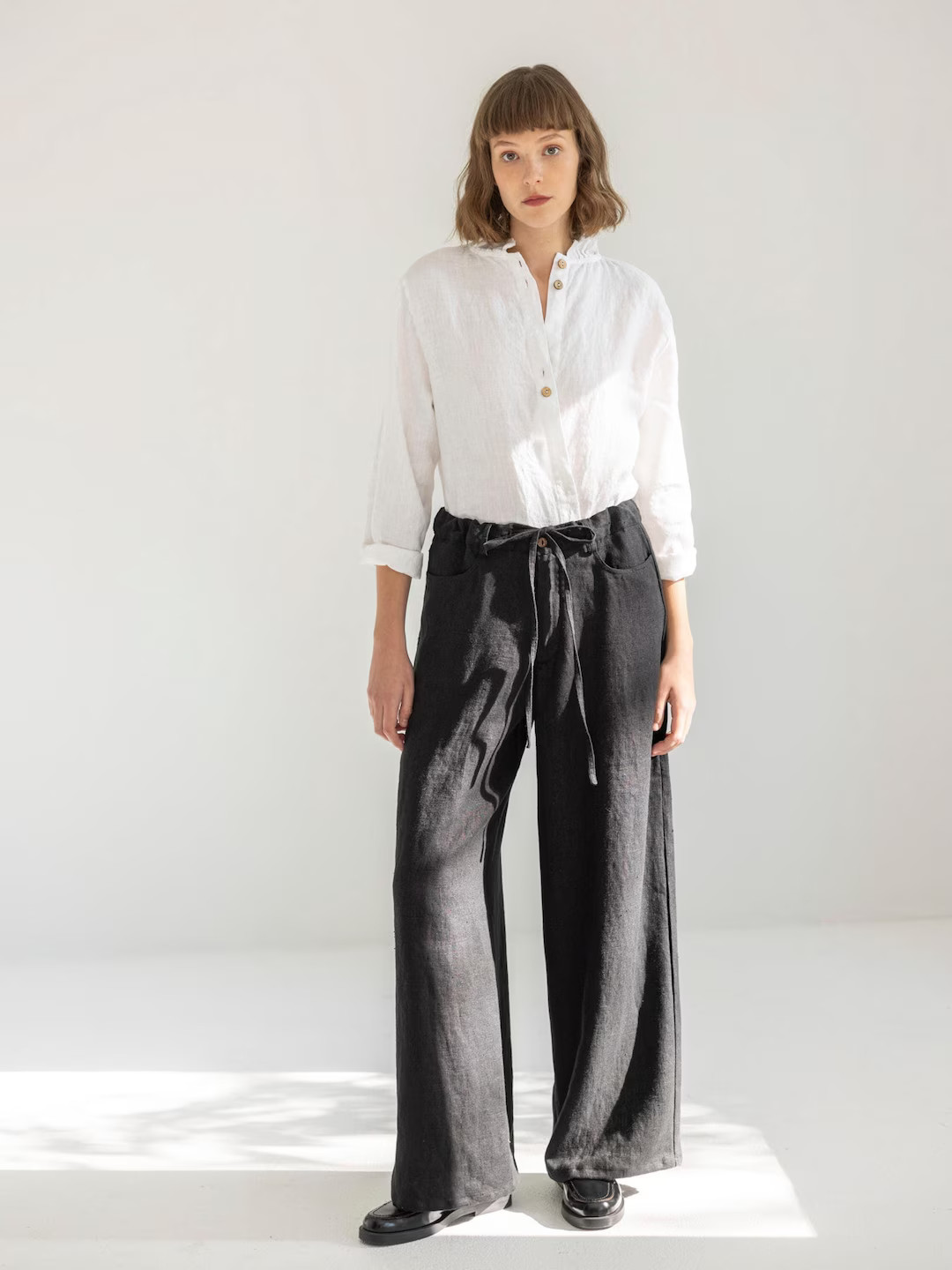 Wide Linen Pants, Flared Linen Trousers, Long Linen Pants With Pockets, Oversized Trousers With a... | Etsy (US)