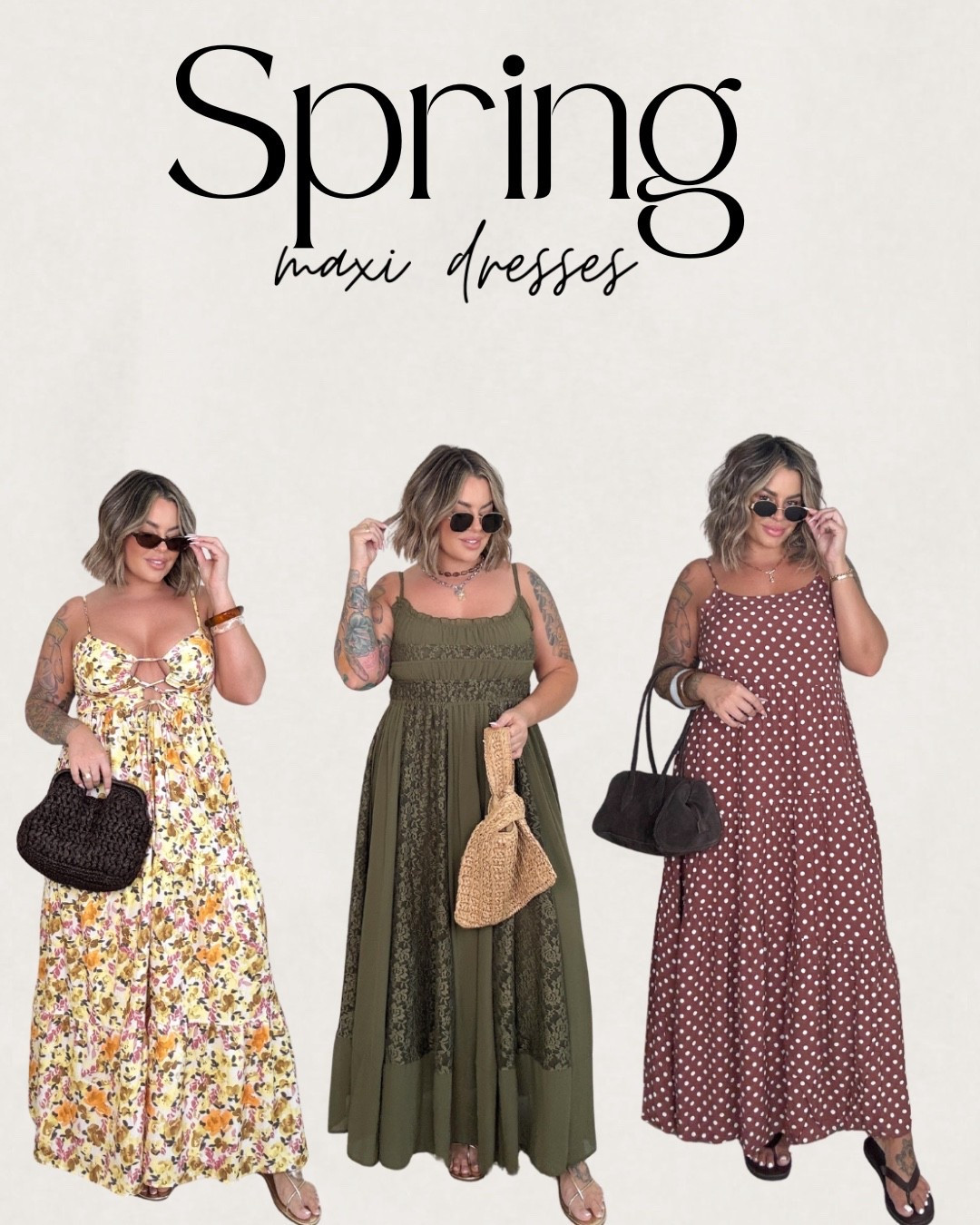 All size L , size up in the brown dress tho if you have a large chest 