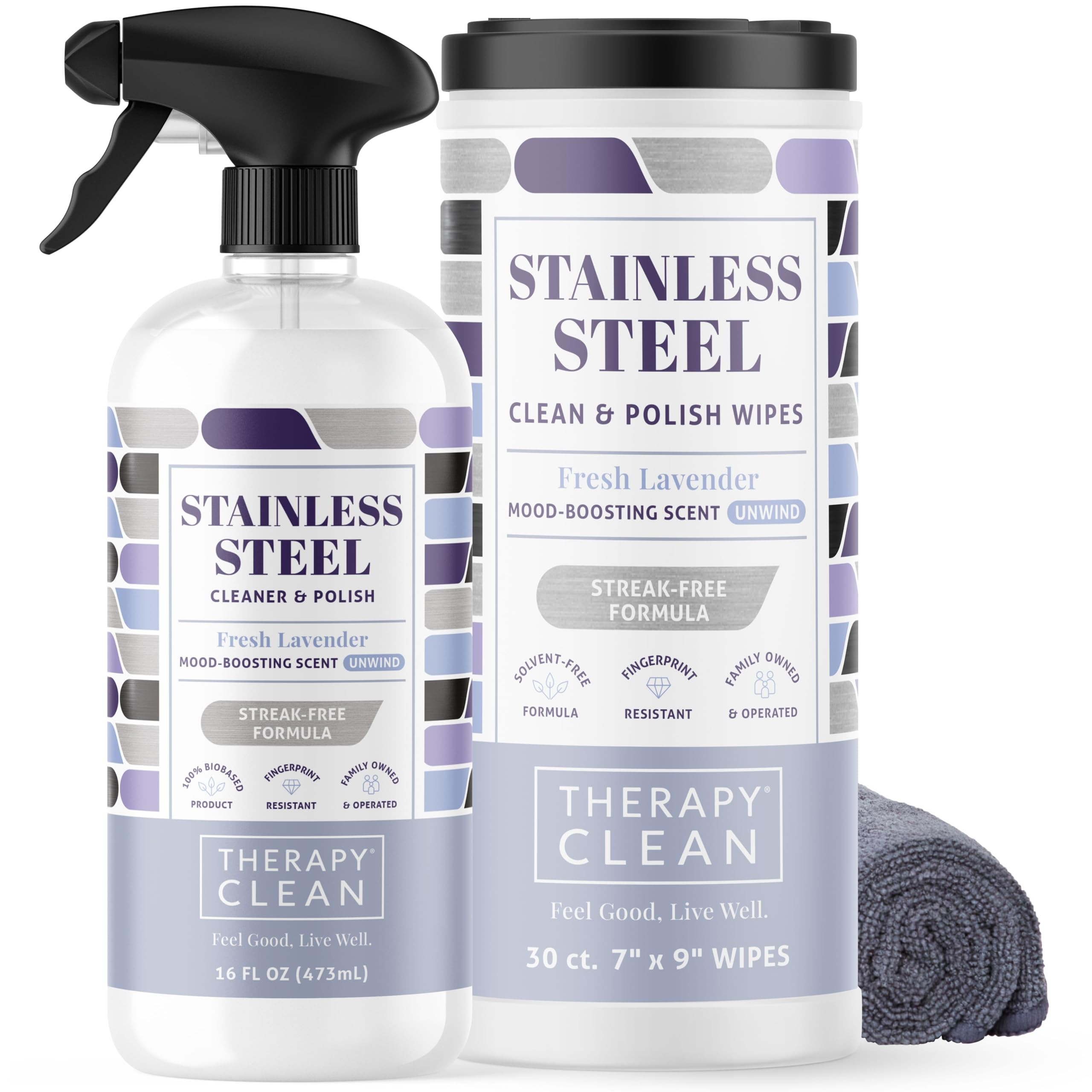 Therapy Stainless Steel Cleaner and and Polish Wipes Bundle with Microfiber Cloth - Remove Finger... | Amazon (US)