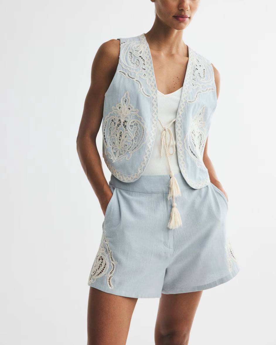 Linen baby blue eyelet vest and shorts matching set

#LTKSeasonal
