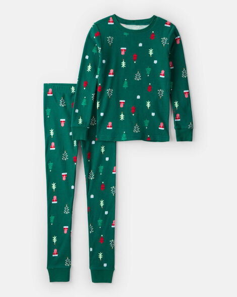 Kid Christmas Trees 100% Cotton Long-Sleeve Snug Fit 2-Piece Pajamas - Green | Carter's Inc
