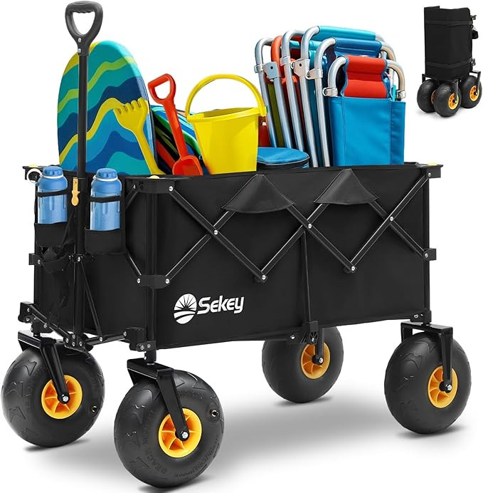 Heavy Duty Beach Wagon with 9" Big Sand-Proof Wheels – 440lb Capacity, Sekey 200L Oversized Fol... | Amazon (US)