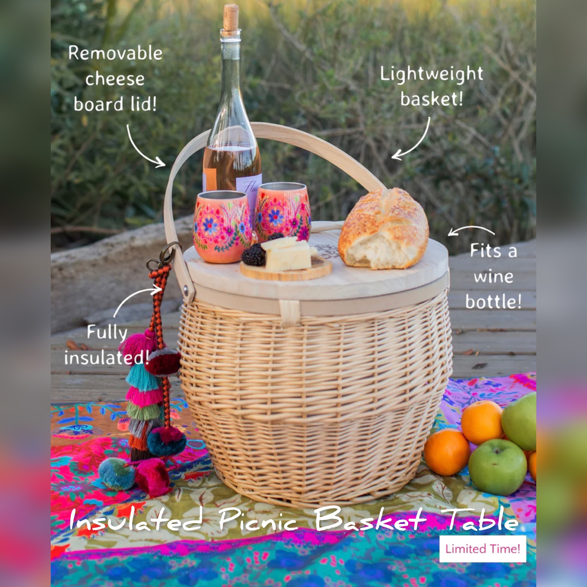 Meet the perfect Picnic Basket! It features a wooden lid that you can remove and turn into a cheese board and it’s fully insulated to keep your drinks and snacks cool…oh, and it even fits a wine bottle! It’s so lightweight and easy to tote down to the beach, to a picnic or camping! It doubles as a cute picnic table to put all your little things on!

#LTKtravel #LTKSeasonal #LTKFind