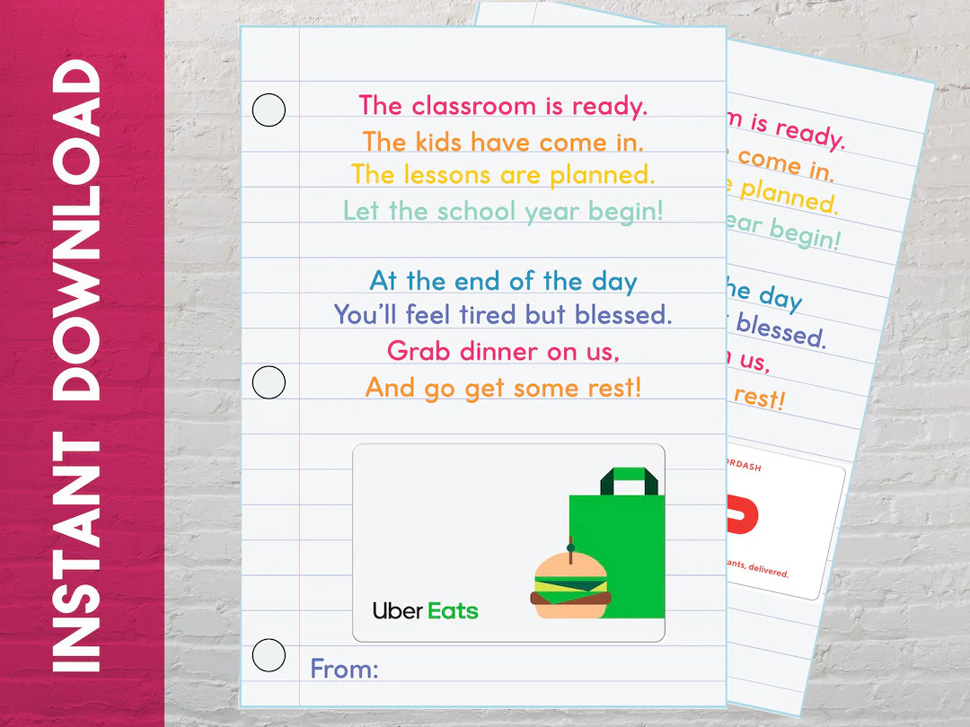 Back to School Teacher Gift · Printable Dinner Gift Card Holder · First Day of School Tag · Te... | Etsy (US)