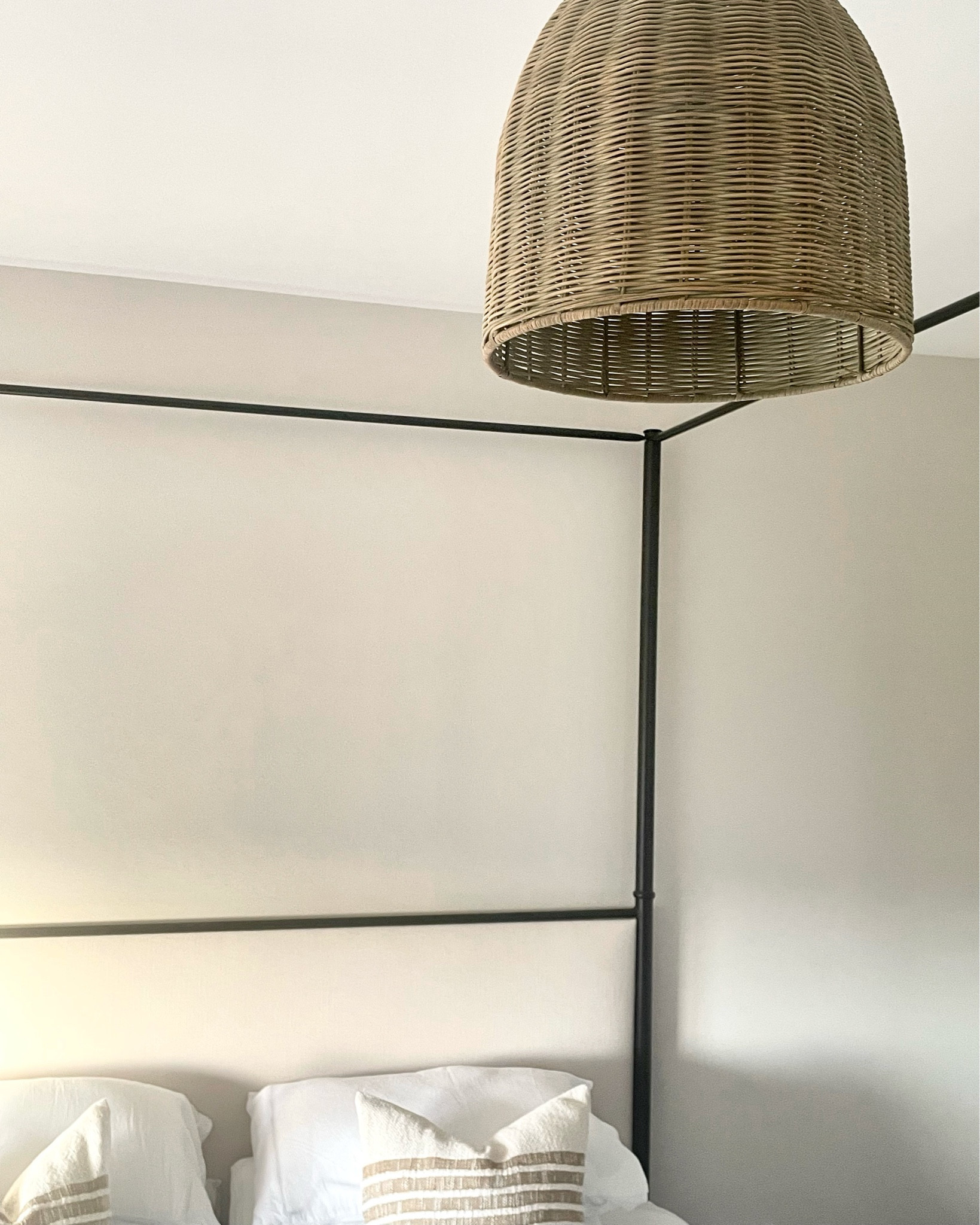 Rattan bedroom lighting, Studio McGee inspired, Dunelm