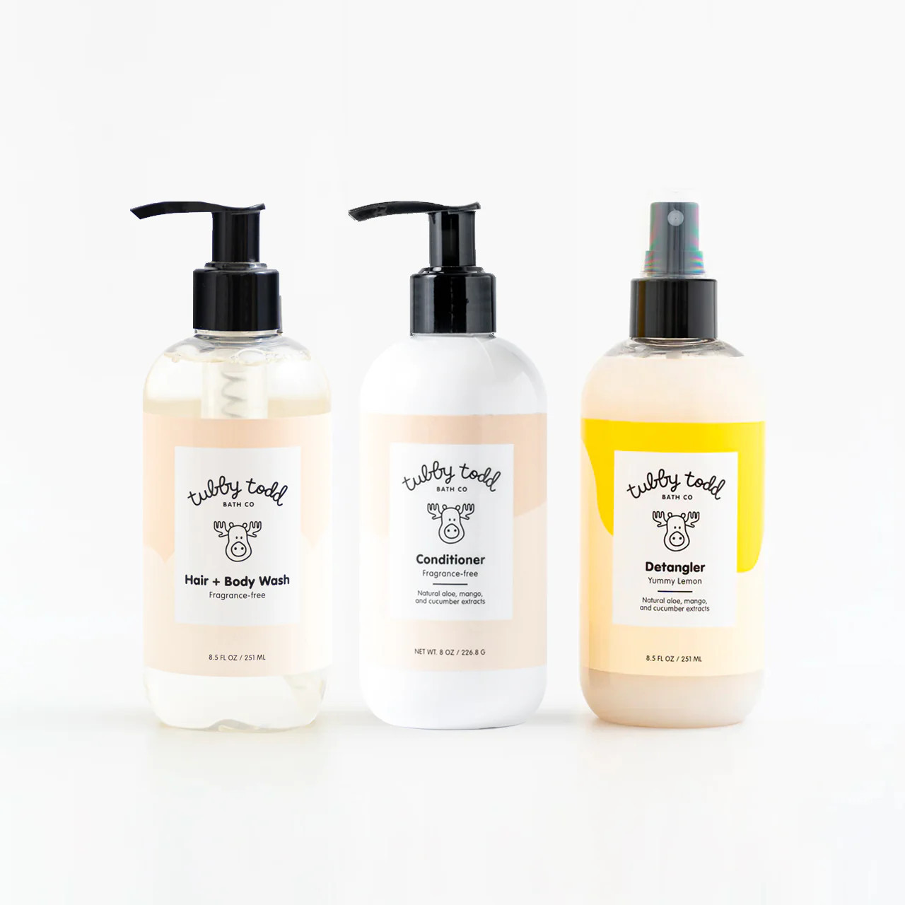The Tubby Hair Bundle - Fragrance-free HBW/Fragrance-free Conditioner/Lemon Detangler | Tubby Todd Bath Co.