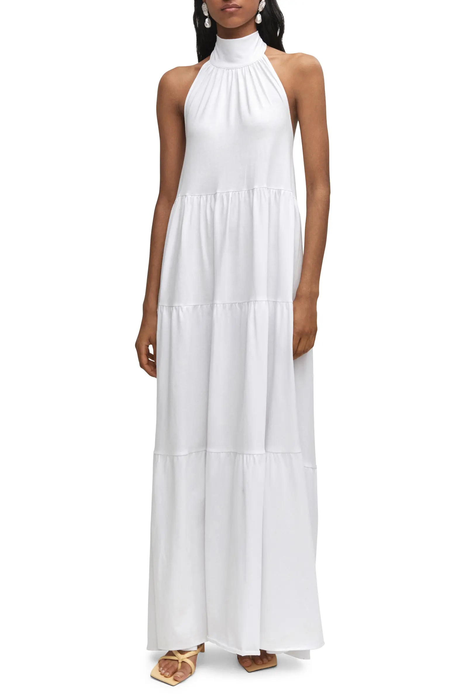 MANGO Open Back Halter Cotton Maxi Dress | Nordstrom | Nordstrom