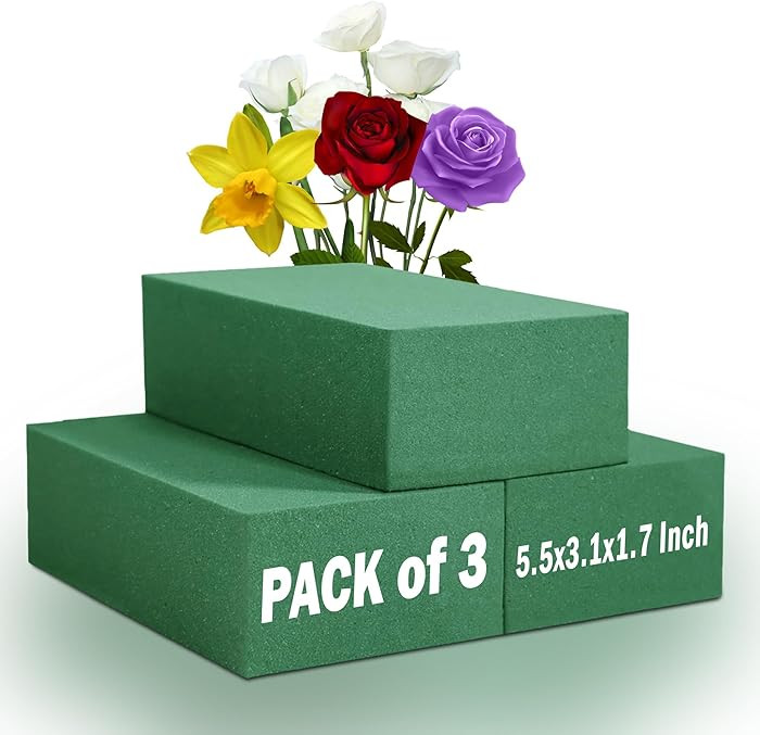 3 PCS Wet Floral Foam Blocks for Fresh Flowers, Each (5.5"L x 3.1"W x 1.7"H) Green Foam for Flowe... | Amazon (US)