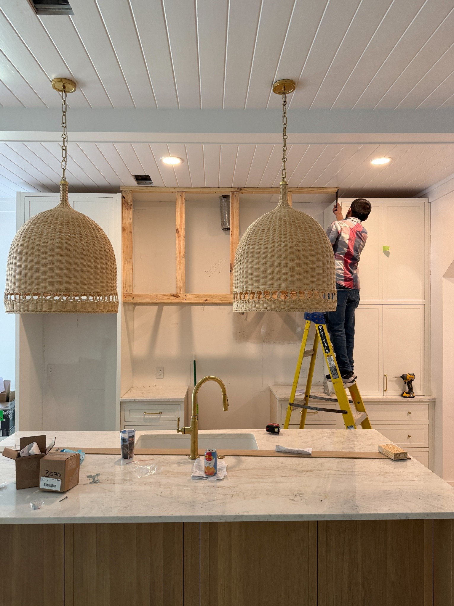 Kitchen selections! We used the 7/8” knob and 6” pull in Ager Brass. Larger pendant size  

#LTKHome