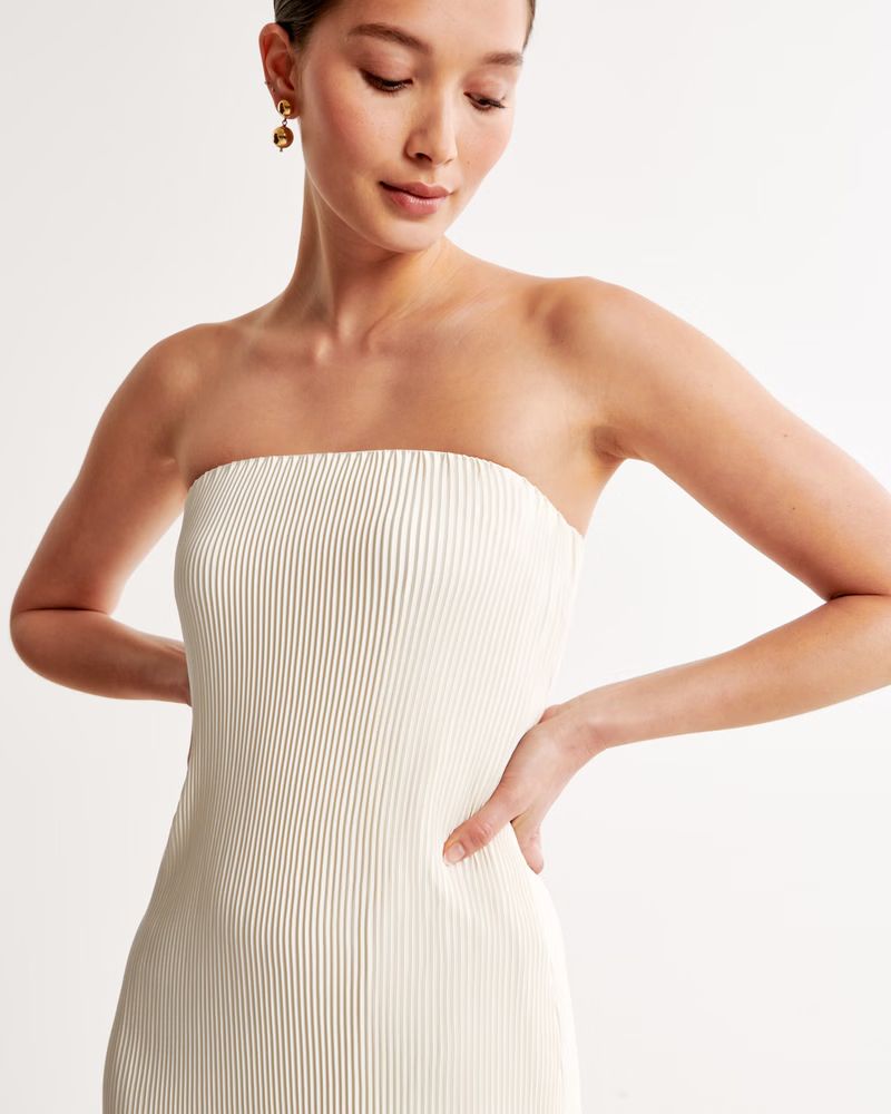 Strapless Pleat Release Midi Dress | Abercrombie & Fitch (US)