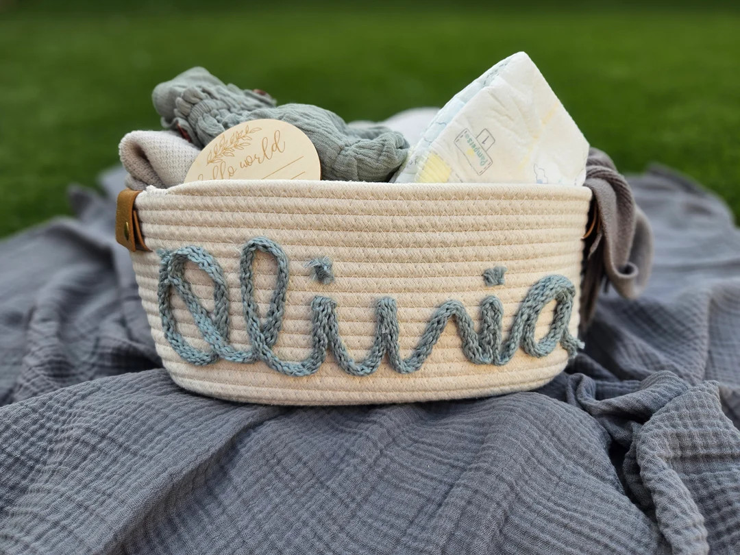 Baby Shower Personalized Gift Basket Baby Gift Basket Rope - Etsy | Etsy (US)