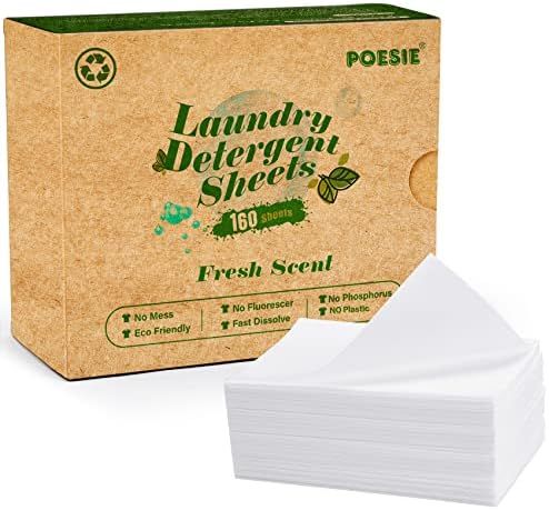 Poesie Laundry Detergent Sheets Eco-Friendly 160 Sheets Clear Plastic-Free Hypoallergenic Liquid ... | Amazon (US)