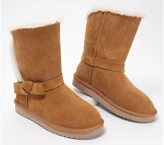 Koolaburra by UGG Suede Bow Short Boots - Arlena - QVC.com | QVC