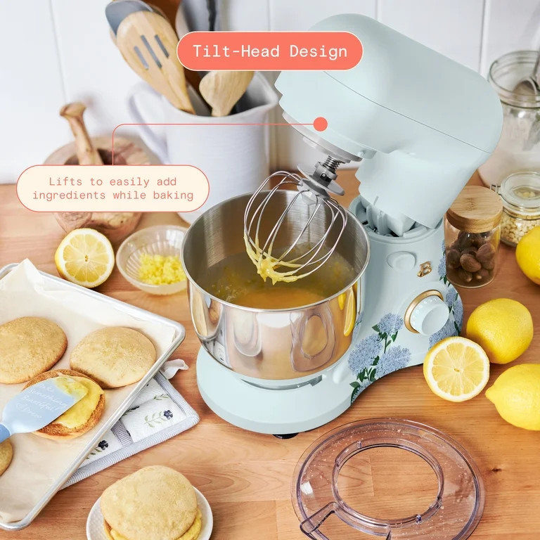 Beautiful 3.5 Qt Tilt-Head Stand Mixer with Flat Beater, Dough Hook & Balloon Whisk, Hydrangea Fl... | Walmart (US)