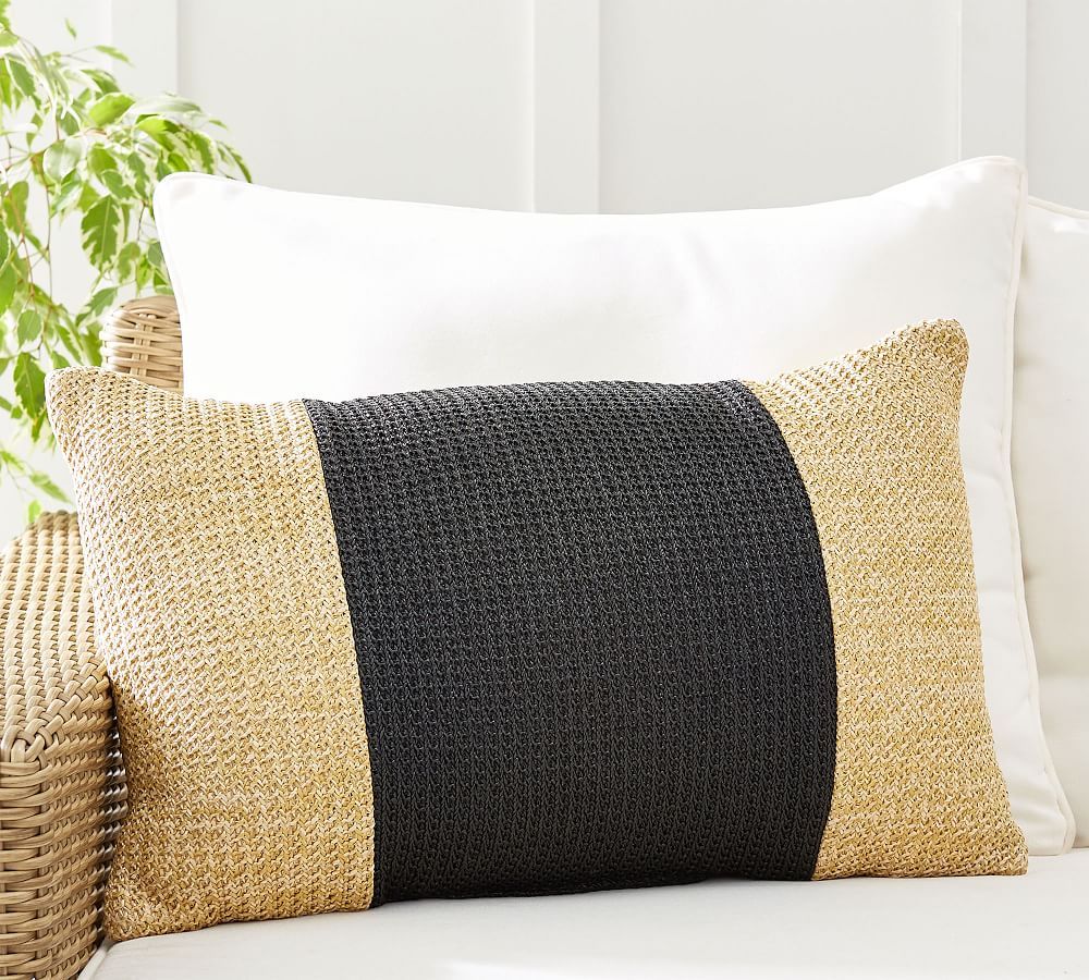 Faux Natural Fiber Pieced Indoor/Outdoor Lumbar Pillow | Pottery Barn (US)