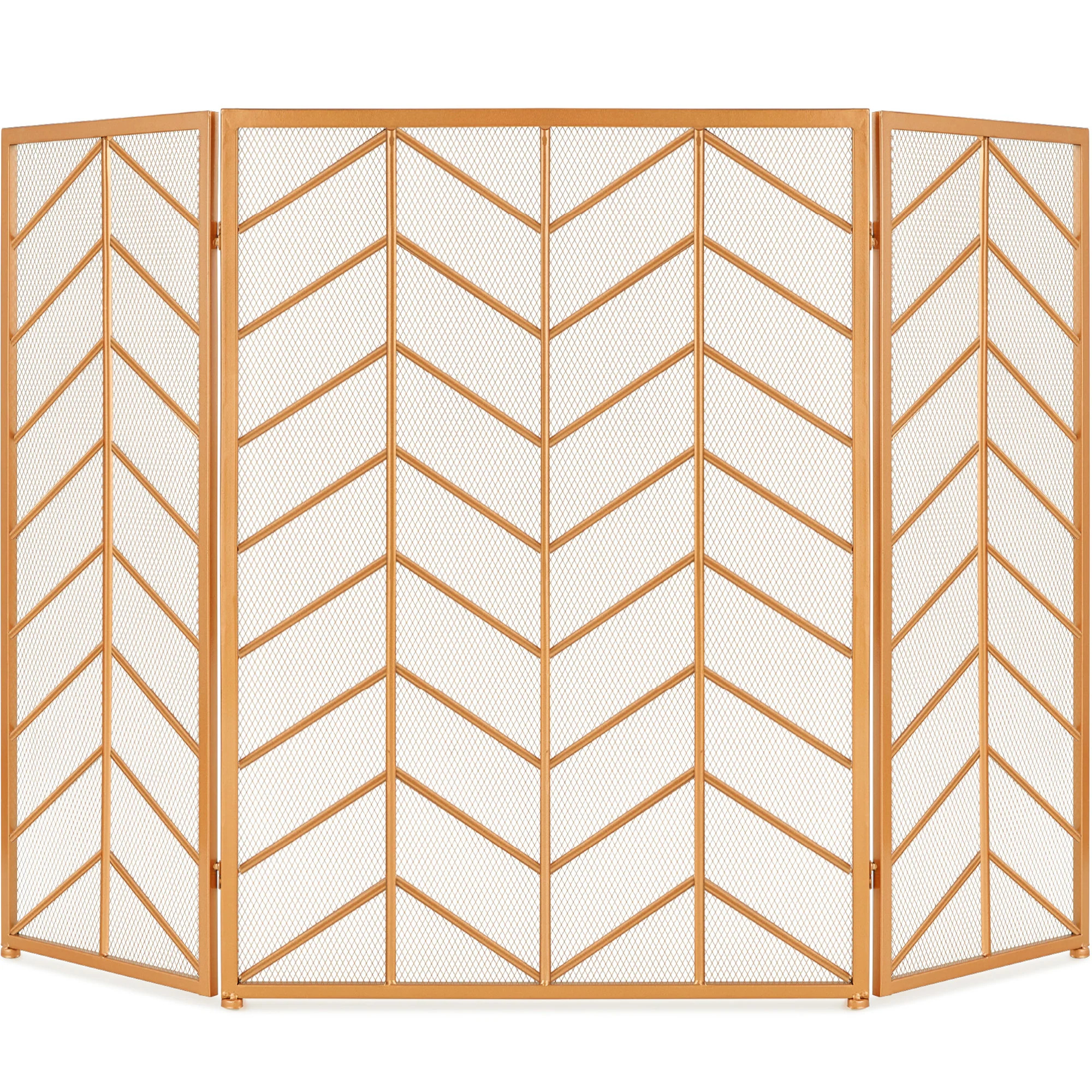 3-Panel Iron Chevron Fireplace Screen w/ Handles - 52x31in | Best Choice Products 