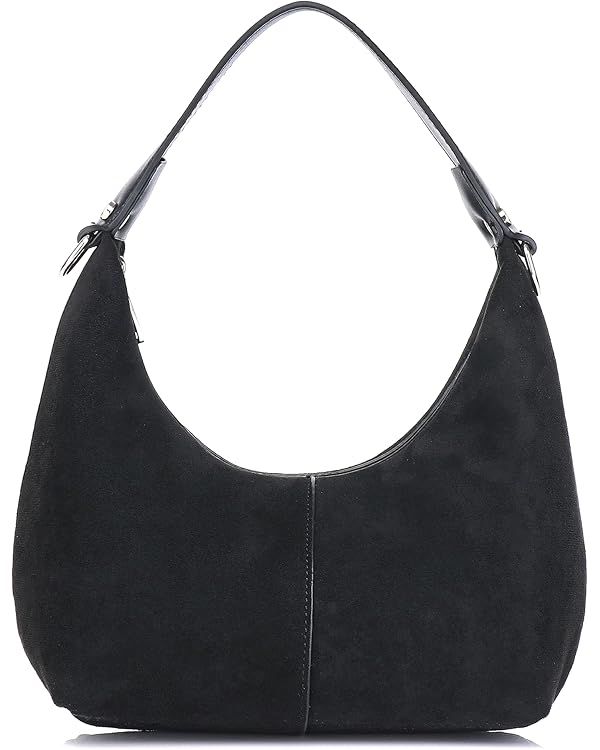 Small Crescent HOBO Shoulder Bag for Women Leather Suede Handbag Purse w/Detachable Strap | Amazon (US)