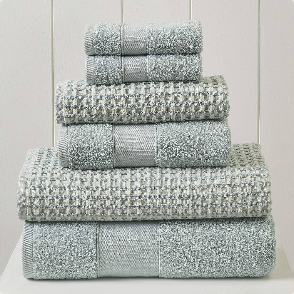 Amrapur Overseas 6-Piece Yarn Dyed Cobblestone Jacquard Towel Set Misty Blue | Amazon (US)
