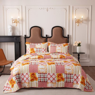 Hachikiko Sunflower Patchwork Cotton Quilt Set,Farmhouse Country Bedspread with Shams, Queen Sizes | Target
