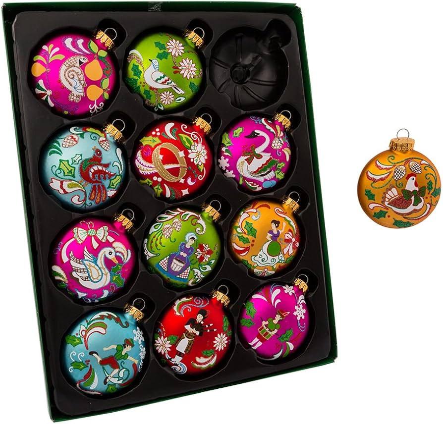 Kurt Adler GG0638 65Mm 12 Days of Christmas Glass Ornament Set 12 Pieces | Amazon (US)