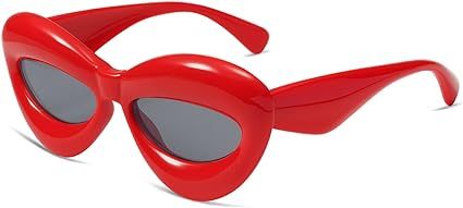 VANLINKER Inflated Trendy Fun Funky Lip Shape Aesthetic Cool Sunglasses for Festival Party Red | Amazon (US)